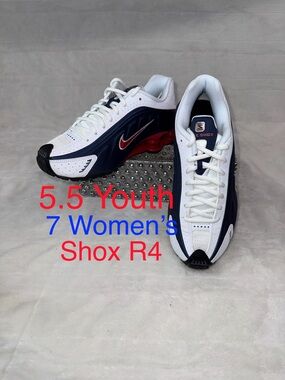 Nike White Navy Red Shox R4 Casual Sneakers